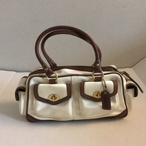 Vintage COACH Cream and Brown hand Bag - Picture 2 of 11